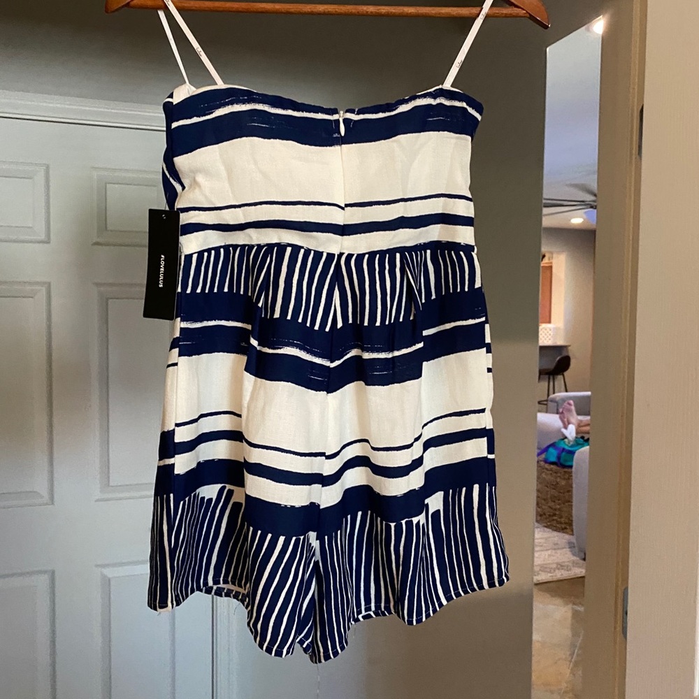 Delphi Blue & White Striped Strapless Romper